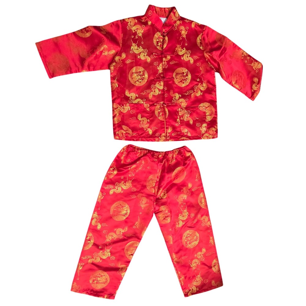 Golden Dragon Kids Red Chinese Tang Suit Traditional 2 Piece Set Size 6